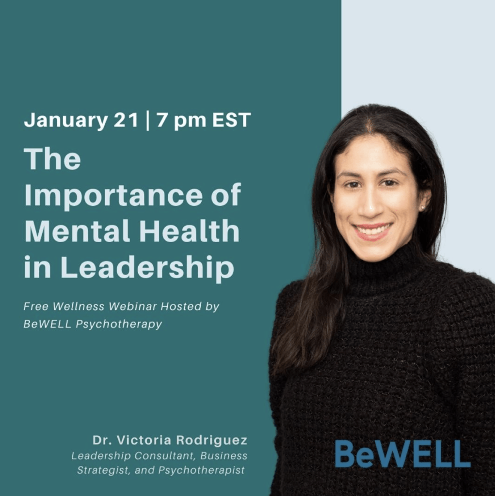 Promo image for BeWELL's Mental Health in leadership wellness event